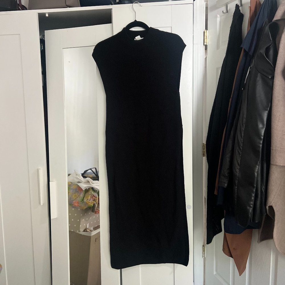 Black Mock Neck Maxi Rib-knit Dress